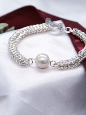 Freshwater Pearls and Sterling Silver Box Weave Necklace, Bracelet & Earrings set